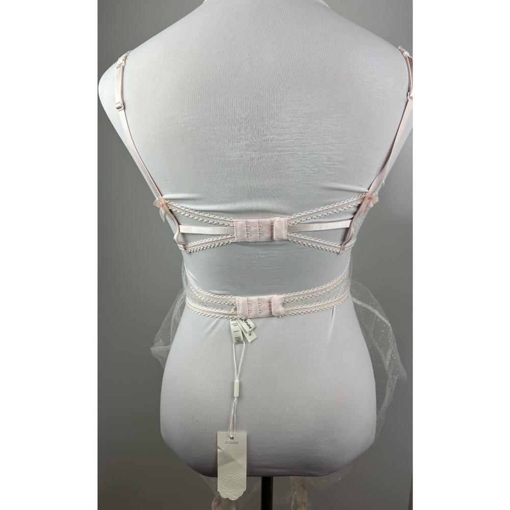 NWT For Love & Lemons Mae Teddy W/ Garters Babydoll Lingerie Pink Shimmer Med M - Picture 15 of 16